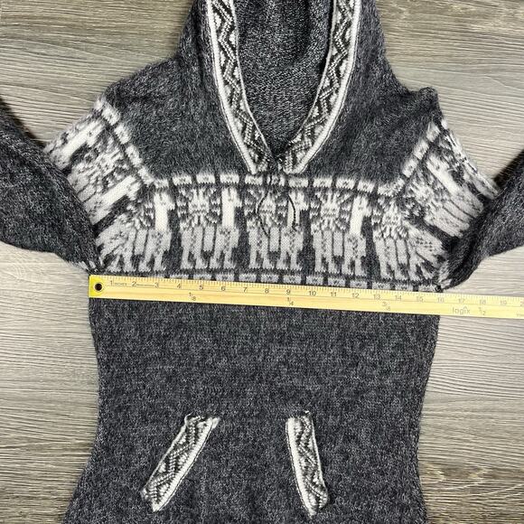 Peruvian Alpaca Wool Hooded Pullover Sweater Womens S/M Boho Aztec Gorp Soft - Picture 10 of 12